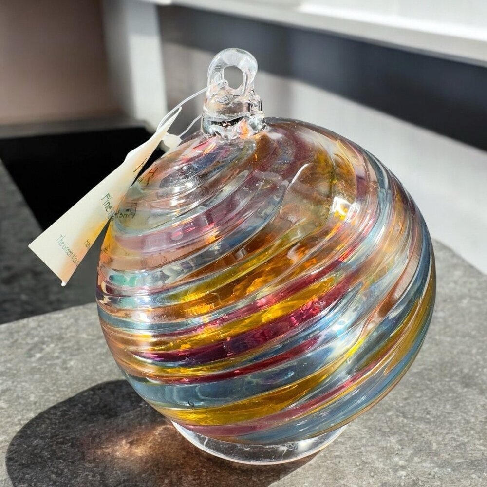 LITTLE RIVER HOTGLASS STUDIO HANDBLOWN ORNAMENT Round Orb Glass Ball With Tag